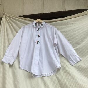 PHR Basics Vintage White Button Down Shirt with Embroidery, size 20W/40